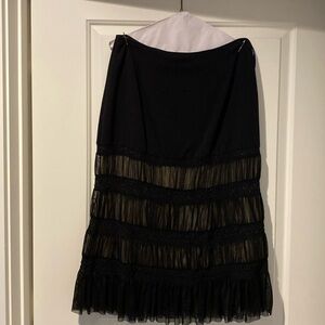 NWOT designer black cocktail skirt /chiffon design on top of beige color